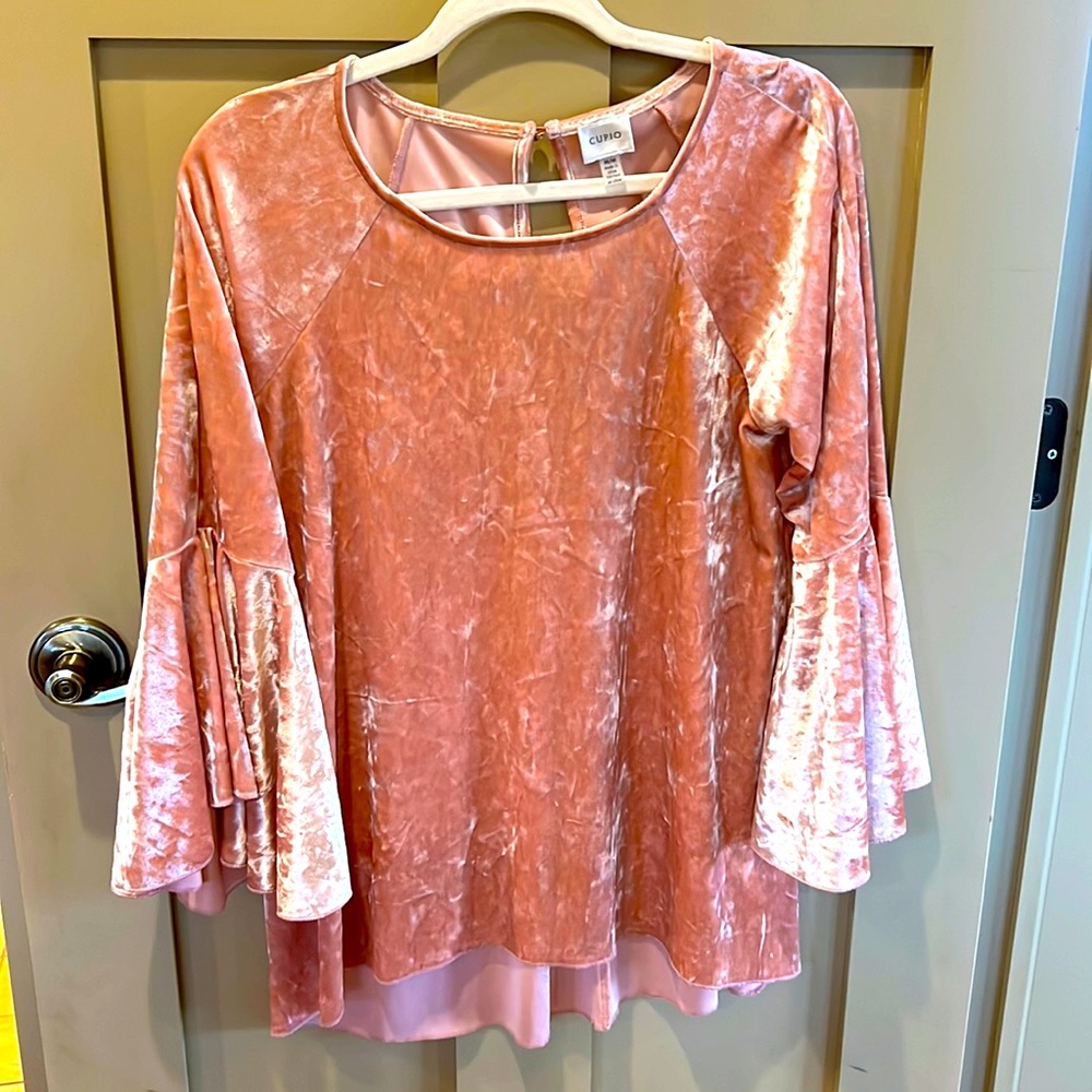 Cupio Pink Velvet Tunic Bohemian Peasant GypsyShirt Medium EUC
